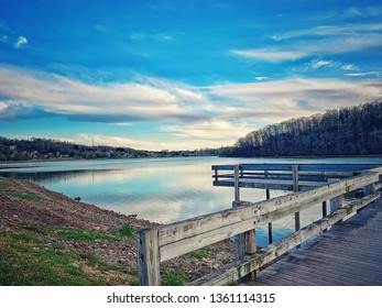 Beautiful Water Picture Next To A Rustic Dock. Taken In The Southern Appalachian Region.