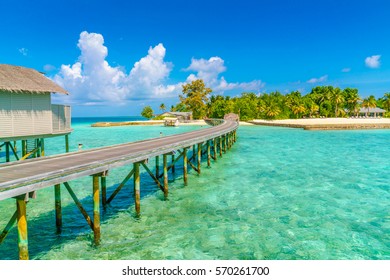 Beautiful water villas in tropical Maldives island