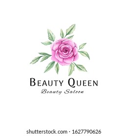Beautiful watercolor flowers on white background. Logo with roses and branches design elements. - Shutterstock ID 1627790626