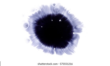 Beautiful Watercolor Ink Drops On White Paper, Paint Bleed Bloom, With Black Circle Organic Flow Expanding, Splatter Spreading On Clear Background. Perfect For Motion Graphics, Digital Composition