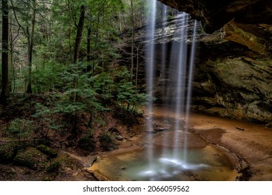 A beautiful waterfall at Ash Cave in Ohio's Hocking Hills State Park. Selective focus.