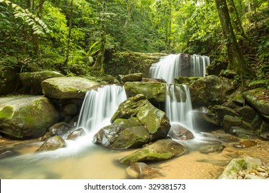 Beautiful Waterfall In Borneo Jungle