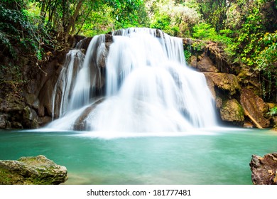 Beautiful waterfall in deep forest, , Hui Mae Khamin, Kanchanaburi, Thailand