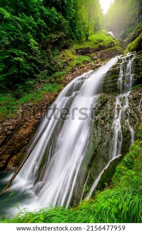 A beautiful waterfall from a forest river landscape. Waterfall landscape