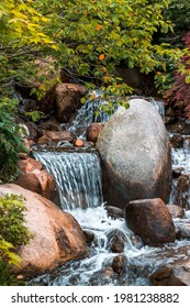Beautiful waterfall hidden in the japanese garden during the summer