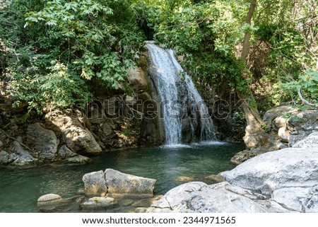 Beautiful waterfall Kefalogourna in Theologos, Thassos, Greece	
