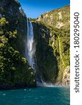 Beautiful waterfall, Milford Sounds, South Island - New Zealand