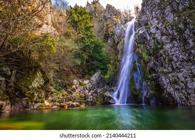 Beautiful waterfall in the mountain. Waterfall of Poço do inferno - Serra da Estrela, Manteigas PORTUGAL - Shutterstock ID 2140444211