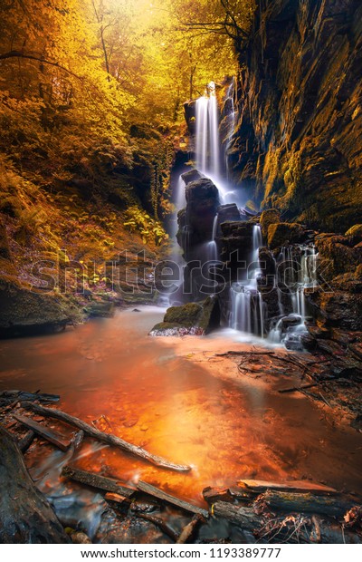 Beautiful Waterfall Mountain River Colorful Autumn Stock Photo Edit