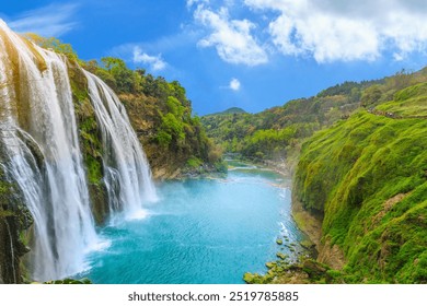 Beautiful Waterfall Stock Photos | Long Exposure of Splashing Waterfalls in Summer - Powered by Shutterstock