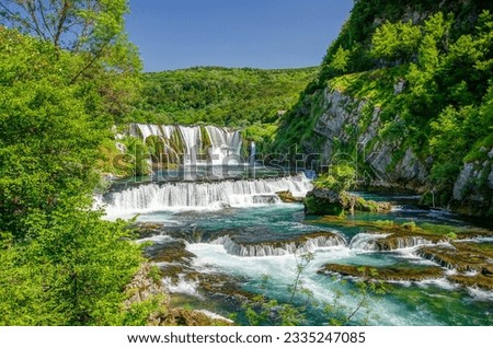 Beautiful Waterfall in summer, cascades in Una National Park, Bosnia and Herzogovina