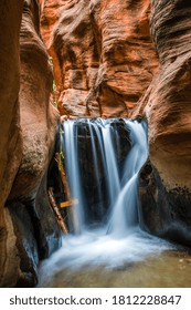 Beautiful Waterfall In A Utah Slot Canyon