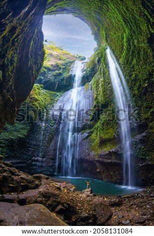 Beautiful waterfalls during the rainy season, Madakaripura Waterfall is the tallest waterfall in East Java, Indonesia. 