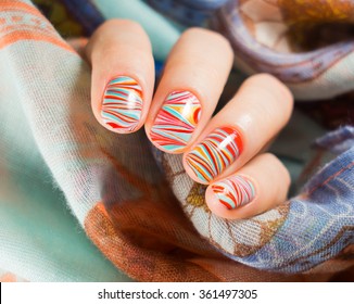 Beautiful Watermarble Nail Art Design, Manicure