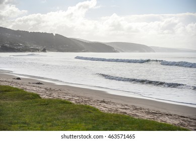 Beautiful Wave In The Sea And Layers Of Coastline, Summer Landscape At Lorne Beach (a Town On Great Ocean Road Route), Victoria, Australia