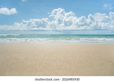 Beautiful Wave Soft Blue Breaking Empty Beach Daytime. Wave Clean Sandy Surfing Brazil. Landscape Water Pattern Sunset. Waves Sea Crashing Shore Texture Background Hawaii. Close Up No People.