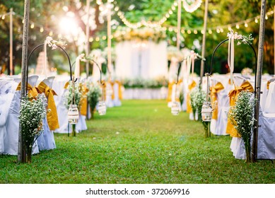 Beautiful  Wedding ceremony event in garden at sunset