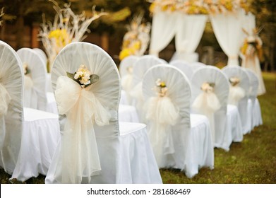 Beautiful wedding ceremony in forest. Indian summer color effect. 