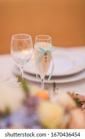 Beautiful Wedding Champange Glass With A Small Blue Bow