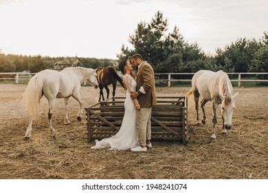 Beautiful Wedding Couple.  Bohemian Wedding  At The Ranch. Magic Sunset