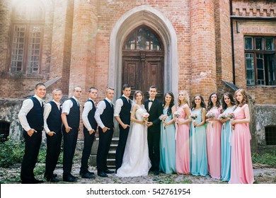 The Beautiful Wedding Couple With  Bridesmaids And Groomsmen 