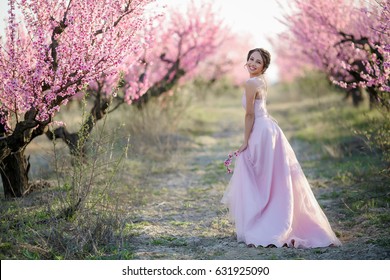 Beautiful Wedding Couple Gardens Blossoming Peach Stock Photo 631925090 ...