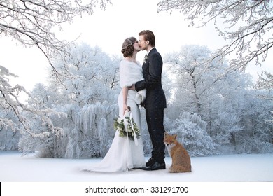 Beautiful Wedding Couple On Their Winter Wedding