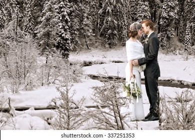 Beautiful Wedding Couple On Their Winter Wedding