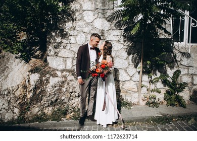 Beautiful Wedding Couple In Small Town