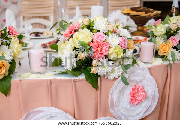 Beautiful Wedding Decorations Peach Color Fresh Stock Image