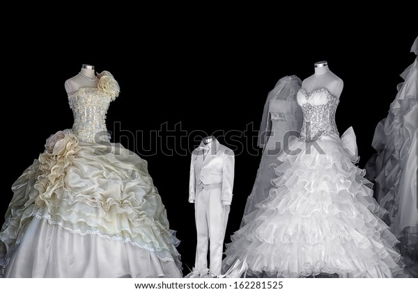 Beautiful Wedding Dress On Black Background Stock Photo Edit Now