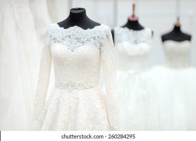 Beautiful wedding dresses on a mannequin 