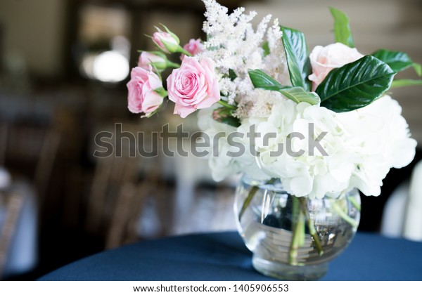 Beautiful Wedding Reception Table Centerpiece White Stock Photo