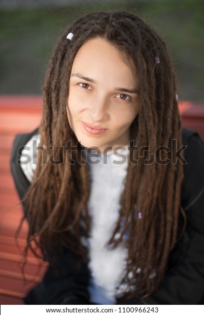 Beautiful White Caucasian Girl Dreadlocks White Stock Photo