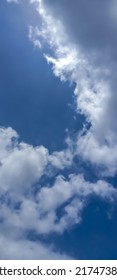 Beautiful White Clouds On Deep Blue Sky Background. Elegant Blue Sky Picture In Daylight. Large Bright Soft Fluffy Clouds Are Cover The Entire Blue Sky. Cumulus Clouds In Clear Blue Sky. No Focus