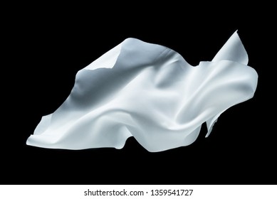 Beautiful white floating smooth and soft cloth against dark background. Texture of flying fabric.