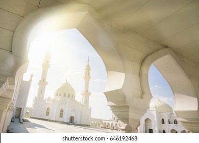 Beautiful White Mosque. View From The Arch