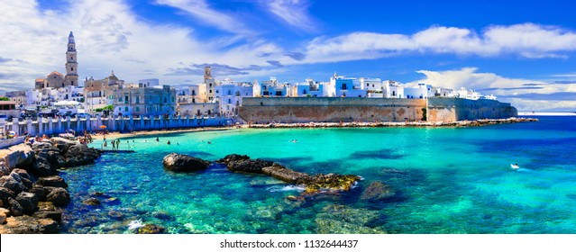 Beautiful White Town Monopoli In Puglia With Turquoise Sea. Italy