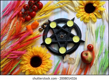 Beautiful Wiccan Pagan Altar For Lughnasadh Sabbath