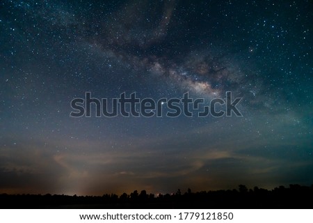beautiful, wide blue night sky with stars and Milky way galaxy. Astronomy, orientation, Cloud sky concept and background.