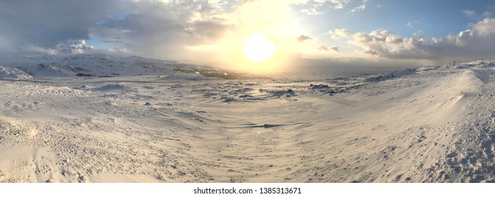 beautiful wide view of frozen land in iceland