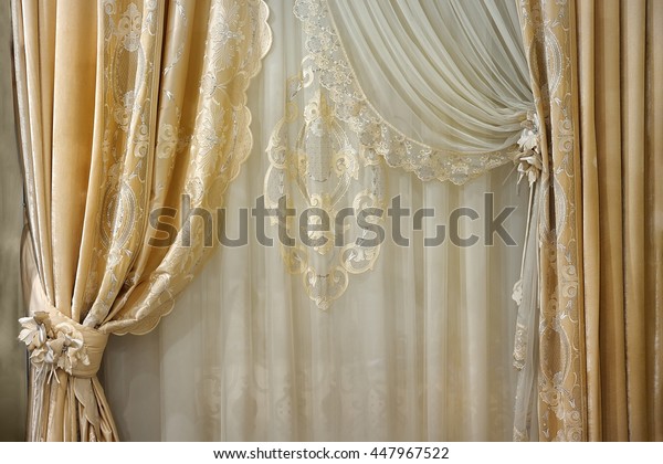 Beautiful Window Curtains Drapes Pattern Background Stock Photo