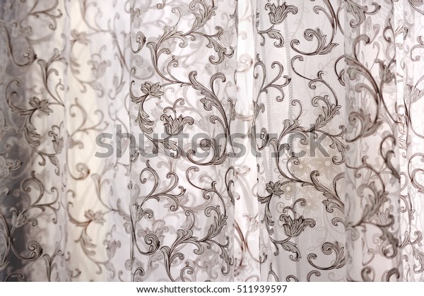 Beautiful Window Curtains Drapes Pattern Background Stock Photo