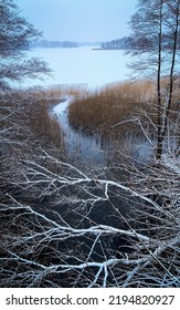 Beautiful winter landscape lake Gieladzkie Sorkwity. Warmian-Masurian Voivodeship. - Shutterstock ID 2194820927