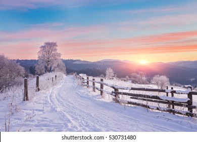 Beautiful winter landscape in the mountains. Sunrise - Powered by Shutterstock