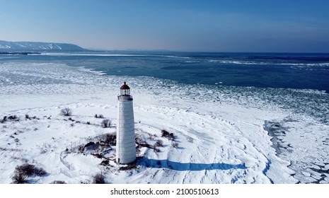 A beautiful winter landscape with the Nottawasaga Lighthouse in Collingwood, Canada