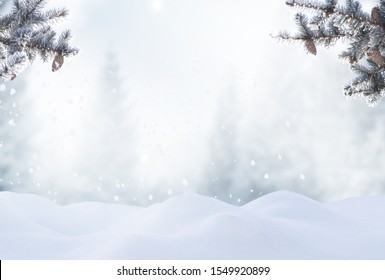 Beautiful winter landscape with snow covered trees.Merry Christmas and happy New Year greeting background with copy-space. - Shutterstock ID 1549920899