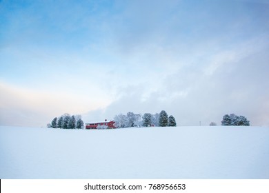 Beautiful Winter Landscape Snow Farm House