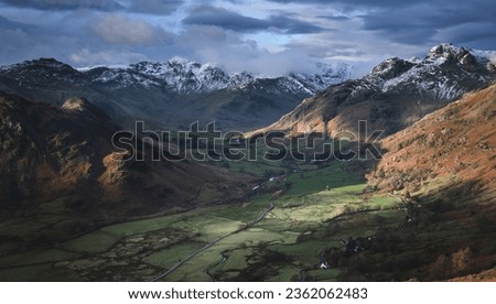 Beautiful winter light in the langdale valley, Lake District, UK.