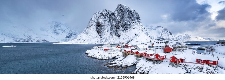 Beautiful winter Norway landscape - lofoten islands - Hamnoy fishing village